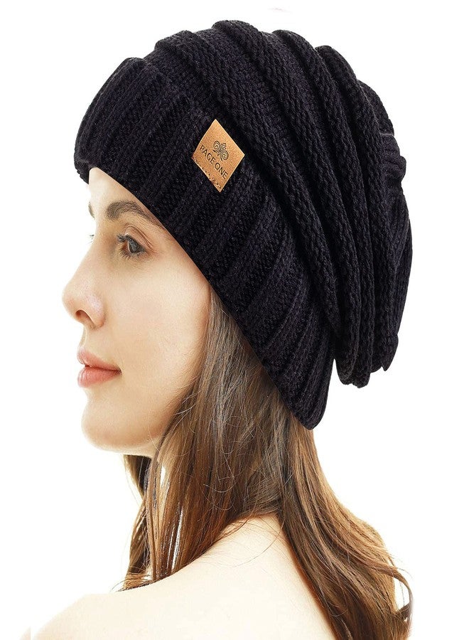 PAGE ONE Womens Winter Beanie Warm Cable Knit Hat Style Stretch Trendy Ribbed Chunky Cap Black - Image 1